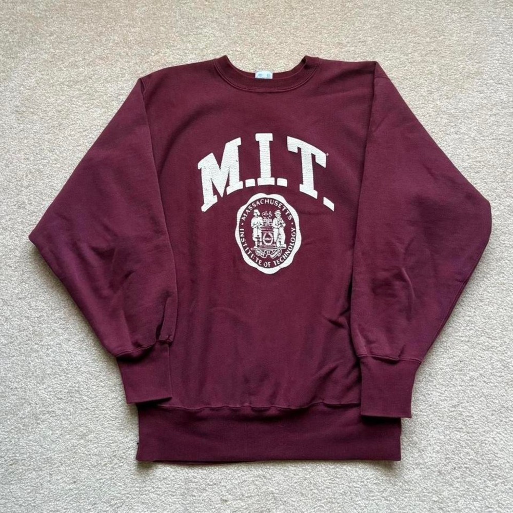 Vintage 1990s‎ MIT Champion Reverse Weave Crewneck Sweatshirt Burgundy XL 90s